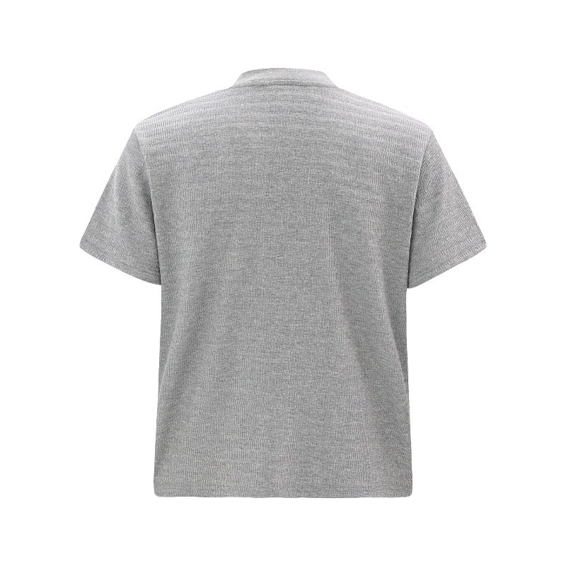 Men's t-shirt - vintage unisex style, textured micro-stretch fabric, solid color design, men's high street slim fit short sleeve tee