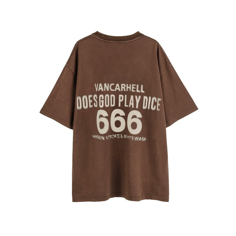 Men t shirt - summer american street trendy brand dice theme washed distressedoversize short-sleeved t-shirt