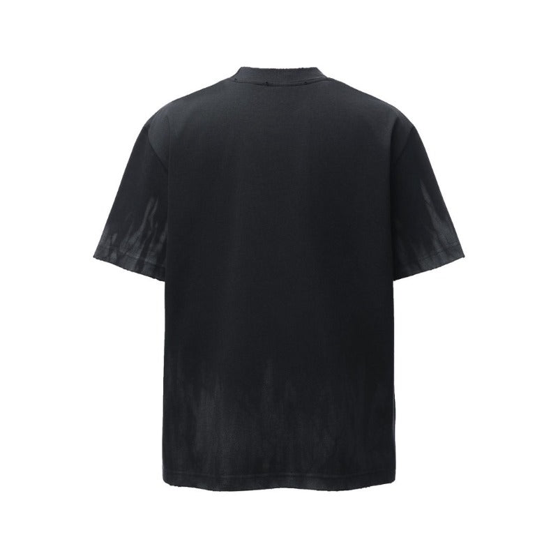 Men's t-shirt: american retro heavyweight double yarn logo print crew neck design, men's high street oversized short sleeve tee