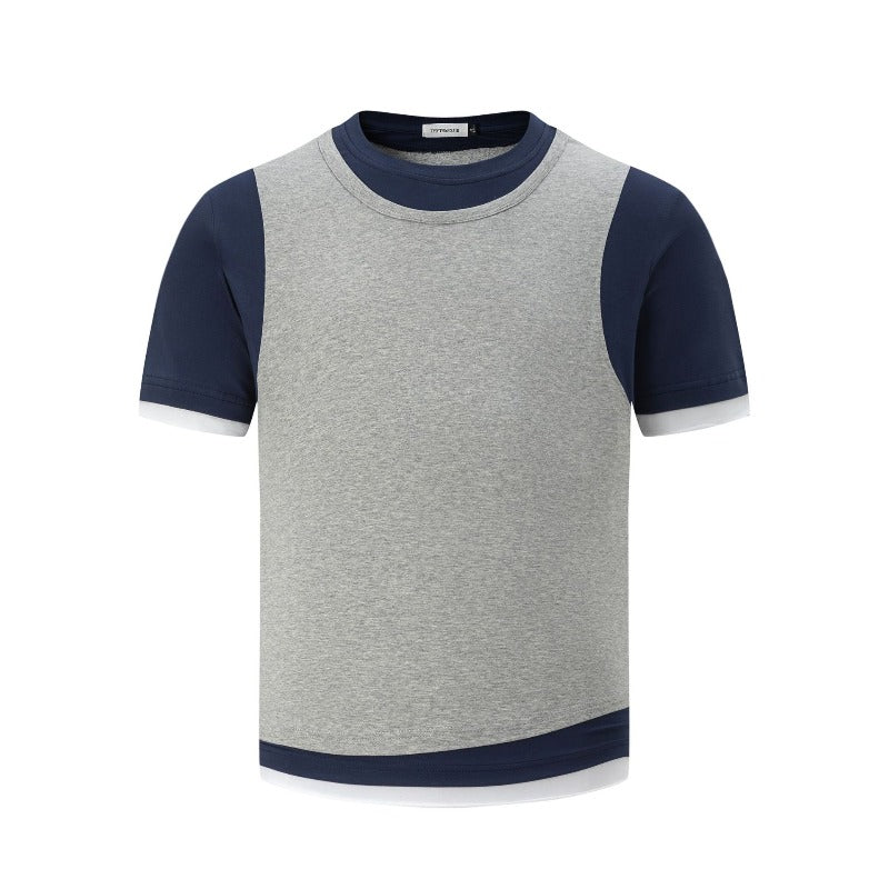 Men's t-shirt: american street style, unisex, premium summer faux two-piece design, slim fit short sleeve tee