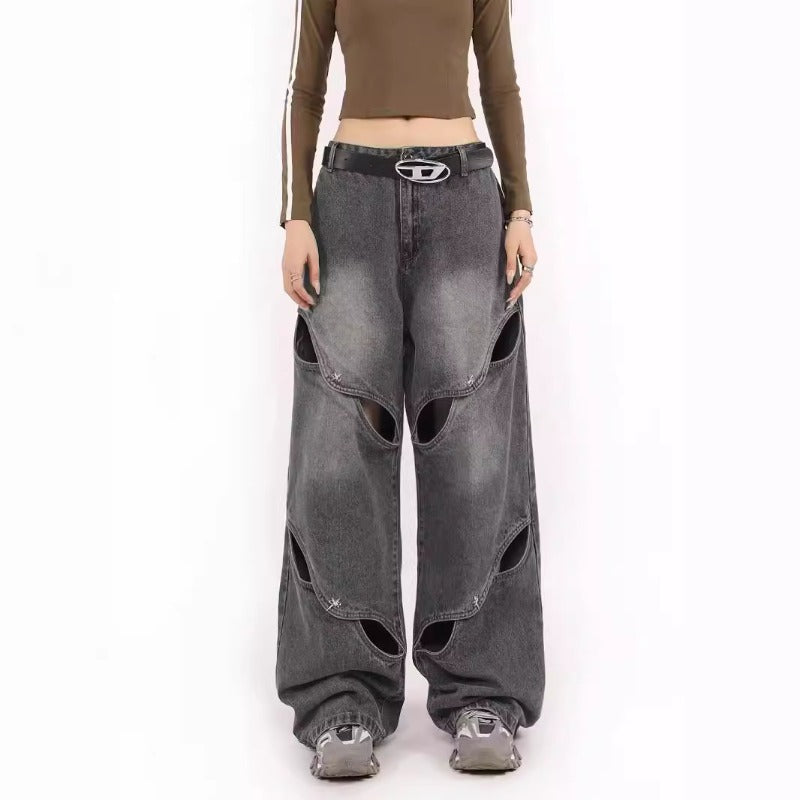 Women's Jeans Retro Ripped Wide Leg Pants Women