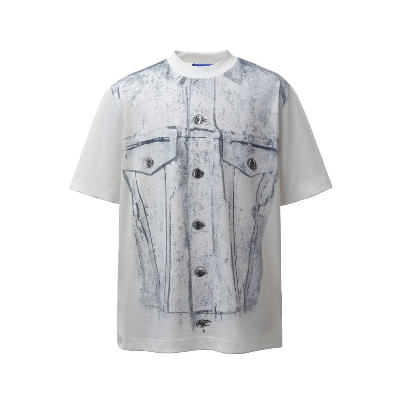 Men's t-shirt: american retro heavyweight double yarn high-quality creative print design, men's crew neck loose fit short sleeve t-shirt