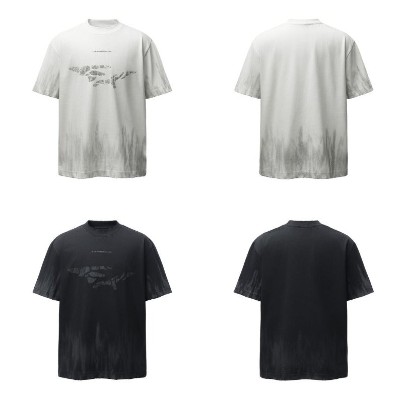 Men's t-shirt: american retro heavyweight double yarn logo print crew neck design, men's high street oversized short sleeve tee
