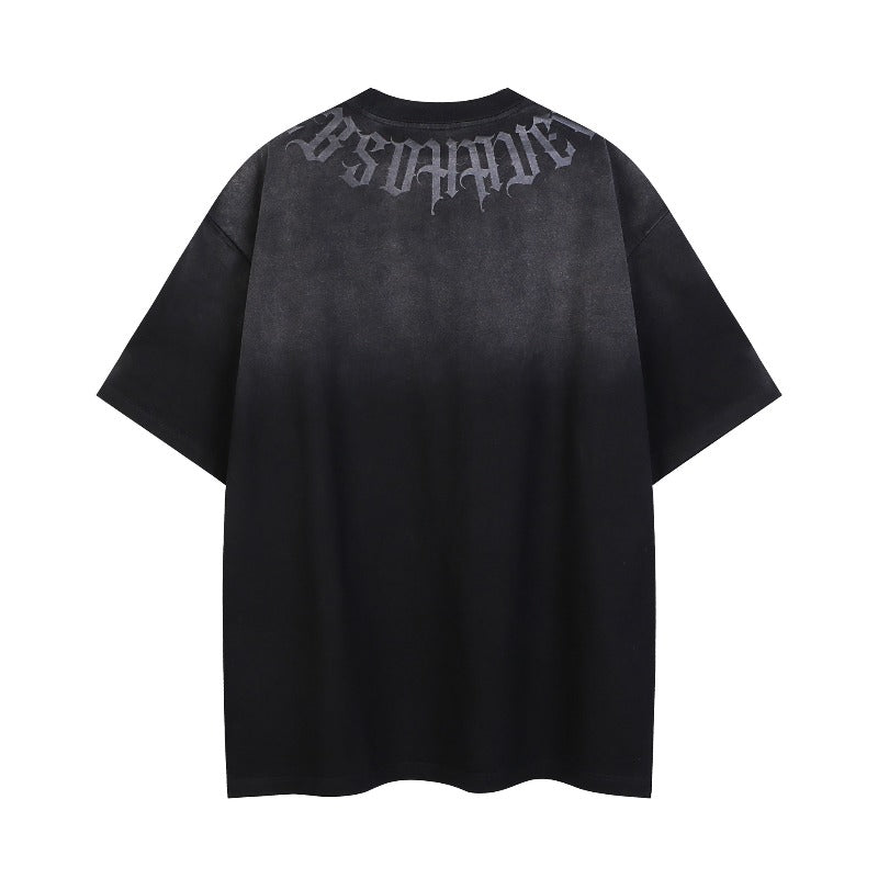Men t shirt mankun-spring and summer american retrofashionable brand letter distressed washed oversizeheavy weight short-sleeved t-shirt