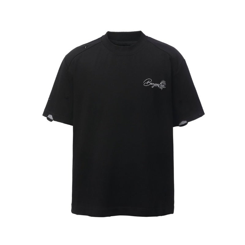 Men's t-shirt - american retro heavyweight double yarn embroidered logo distressed design high street oversized short sleeve tee