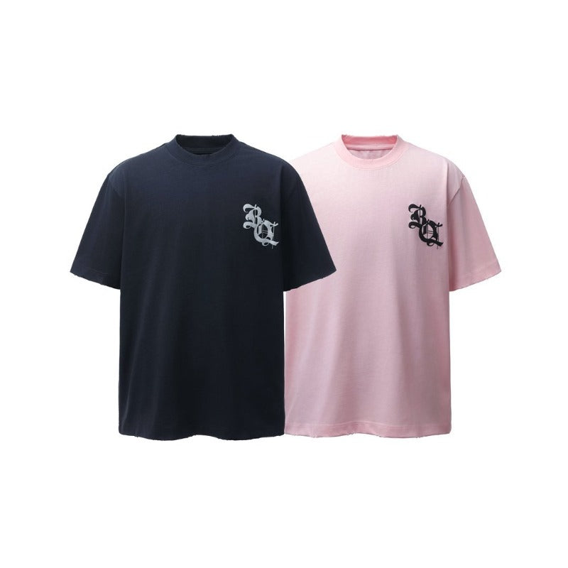 Men's t-shirt - american retro heavyweight double yarn logo print design, crew neck, high street style, relaxed fit short sleeve tee