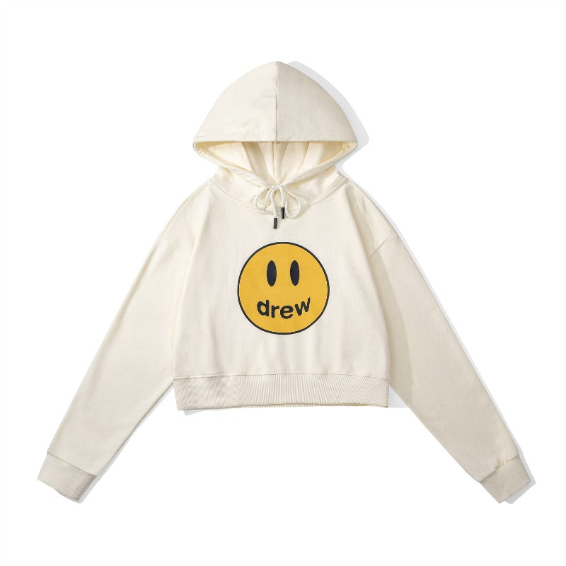 Drew house hoodie - early autumn d@ew smiley face letter print cropped hoodie (women's)