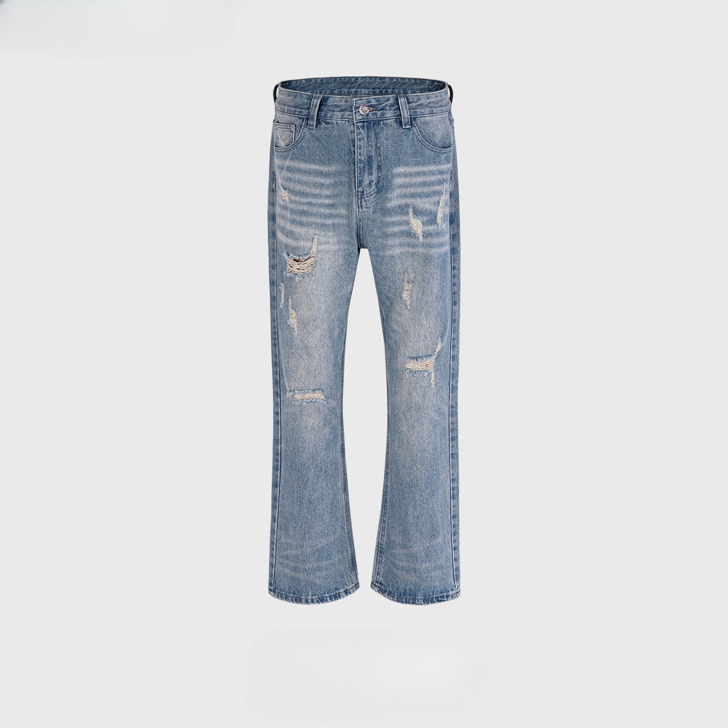 MIJKO Mens Vintage Pants MIJKO Wash Old Trousers Ripped Jeans