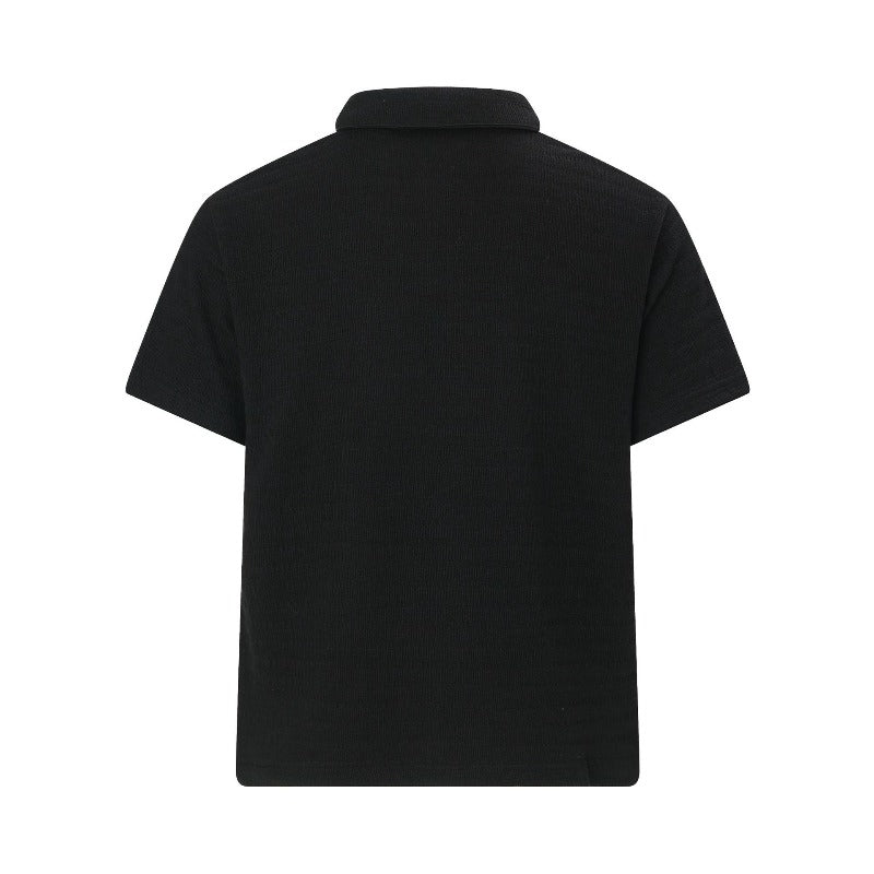 Men's t-shirt: vintage streetwear textured micro-stretch knit design, men's turn-down collar high street loose fit short sleeve tee