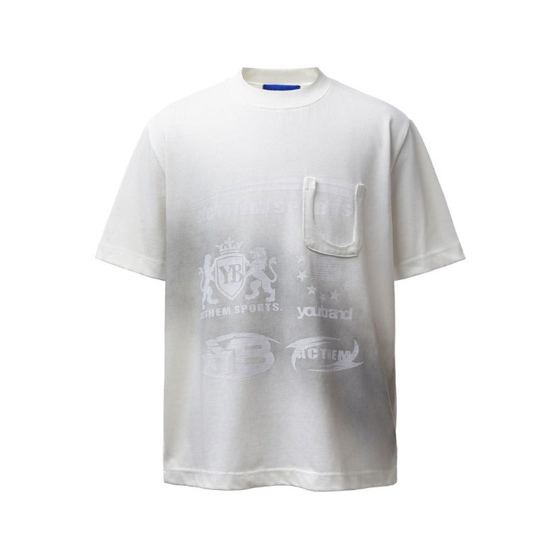 Men's t-shirt - american retro heavyweight double yarn high-quality washed and distressed print design, men's loose fit short sleeve tee