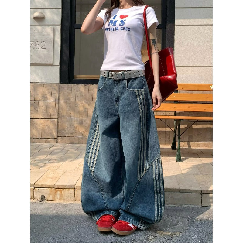 Women jeans stripes women's casualloose scimitar pants