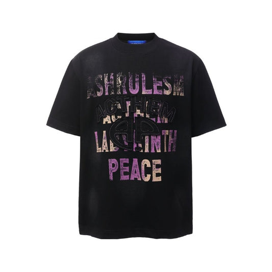 Men's t-shirt - american retro heavyweight double yarn patch letter print design - men's high street oversized short sleeve tee