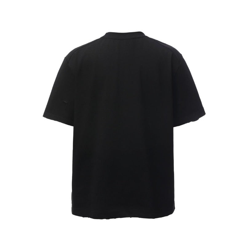 Men's t-shirt - american retro heavyweight double yarn embroidered logo distressed design high street oversized short sleeve tee