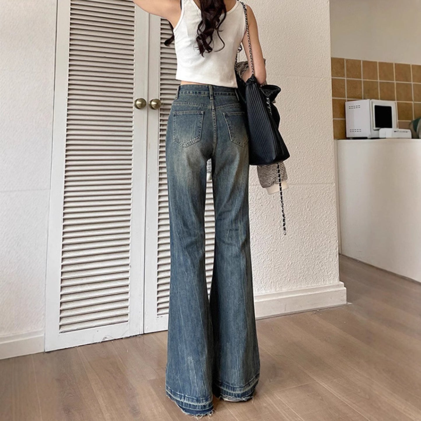 Women jeans retrospring & fallhigh waist slightly flared