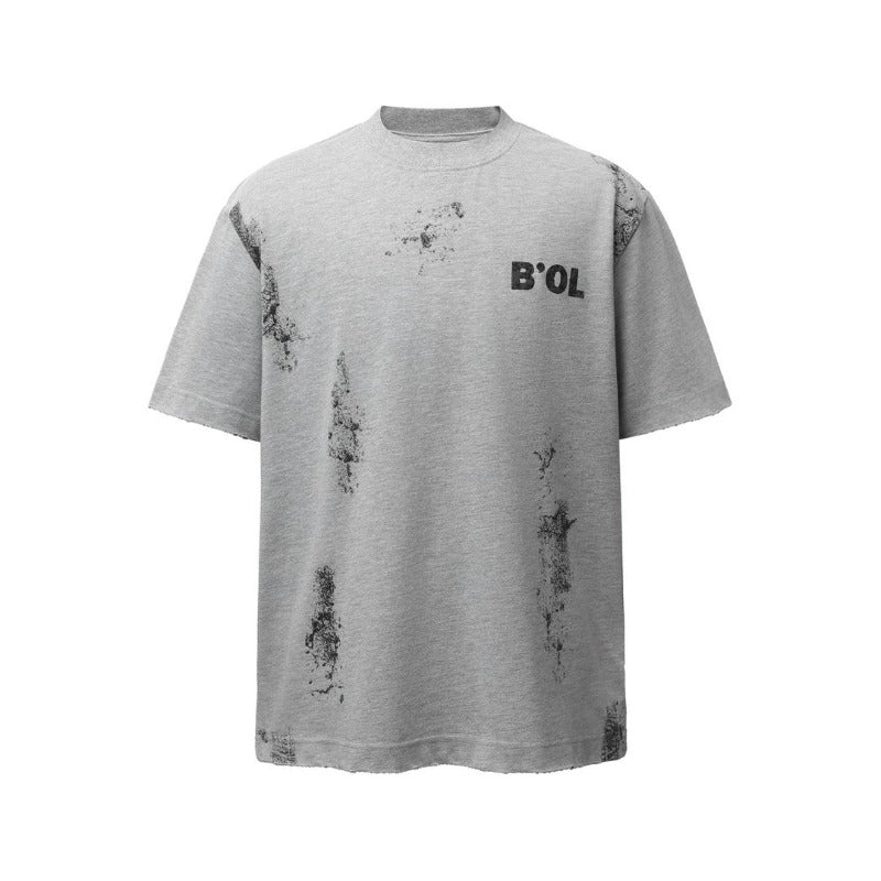 Men's t-shirt - american retro heavyweight double yarn printed letter splatter design - men's high street oversized short sleeve tee