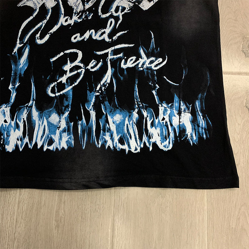 First row t shirts wake up and be fierce flame tee hot diamond washed and distressed