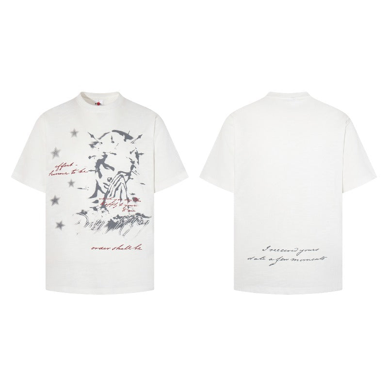 Men's t-shirt - american retro unisex g breathable bamboo cotton printed crew neck slim fit short sleeve tee