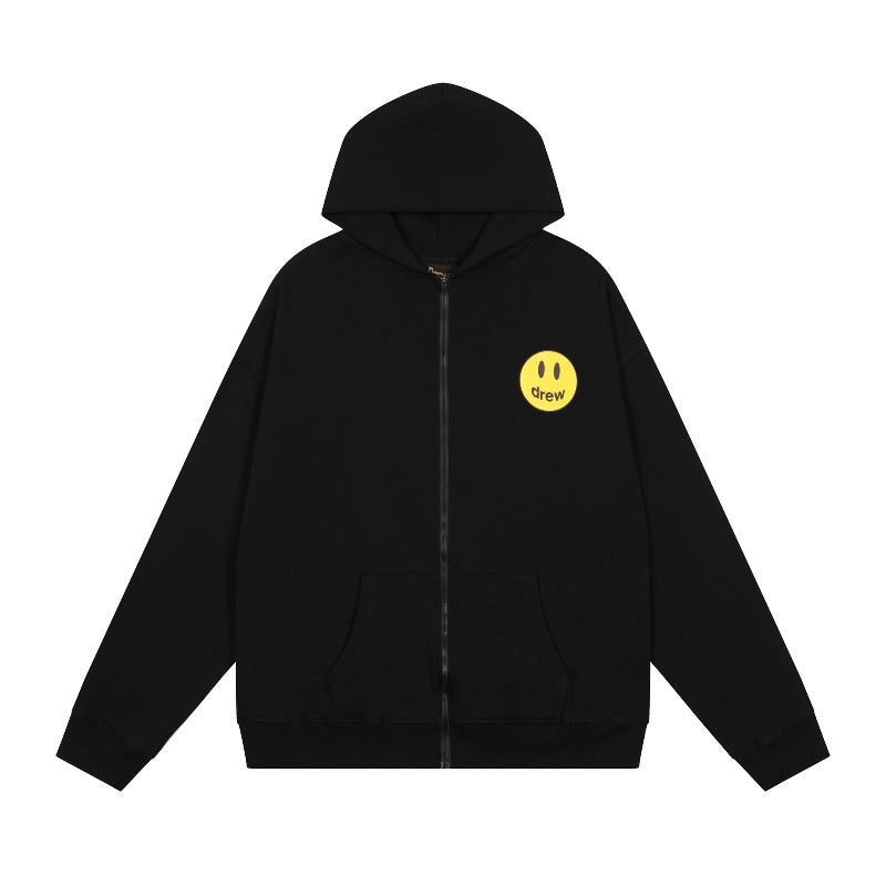 Drew house jacket fall and winter d@ew classic smiley letter zipper hooded sweatshirtoutwear
