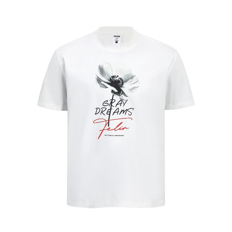 Men's t-shirt - american retro couple style streetwear deconstructed floral print design - men's crew neck slim fit short sleeve t-shirt