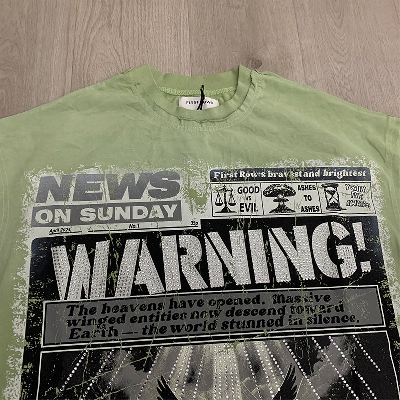 First Row T Shirts Breaking News Warning From Heaven Cropped Tee 2026ss European and American Street Trend Brand