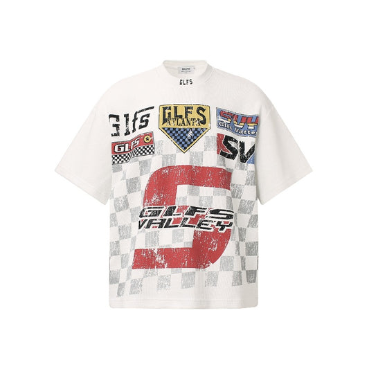 Men t shirt t american retrocouple street trendy waffle grids fabric jersey design high street men's loose round neck t-shirt