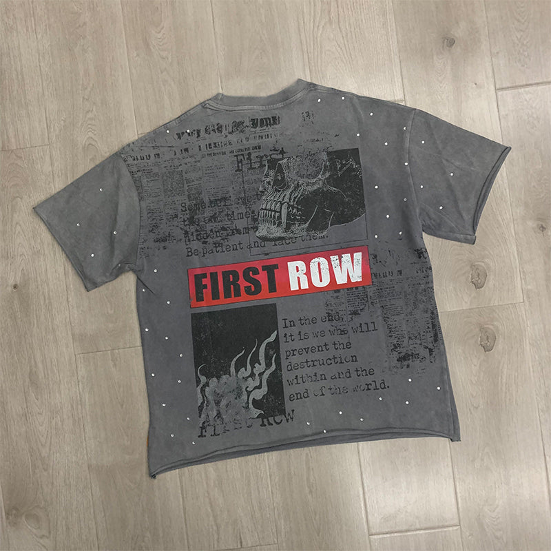 First Row T Shirts BREAKING NEWS BURNING FLAMES CROPPED TEE Fashion Hot Diamond Trend Brand