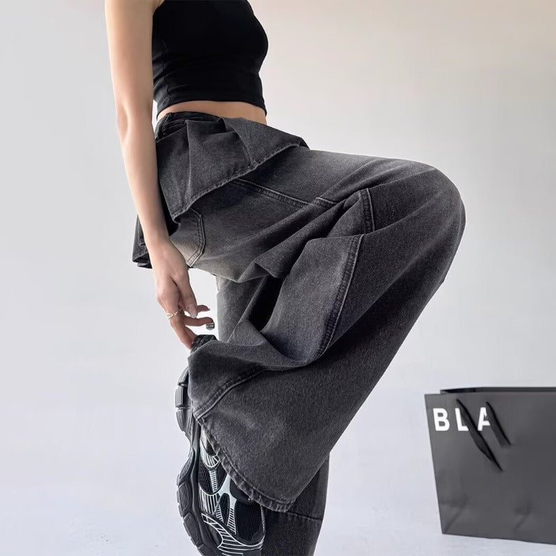 Women's jeans retro fake two-piece jeans for women