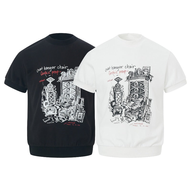 Men's t-shirt - american retro unisex style with snake bone print design, men's high street slim fit short sleeve tee
