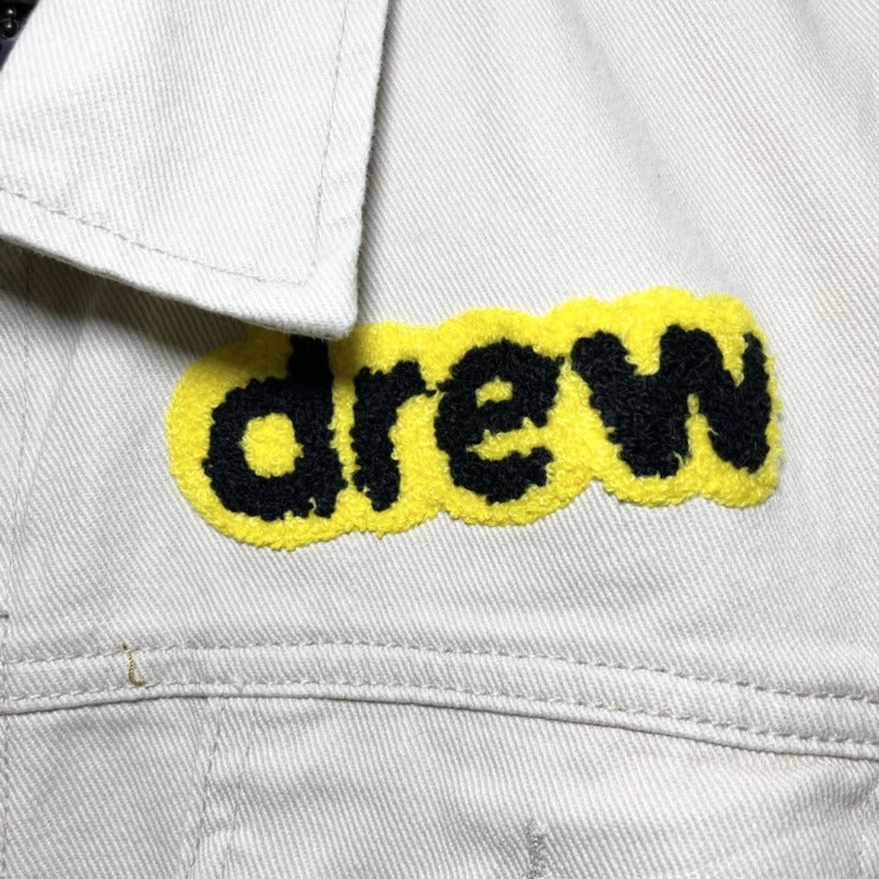 Drew house jacket - spring/autumn d@ew smiley face multi-element alien badge patchwork illustration denim jacket