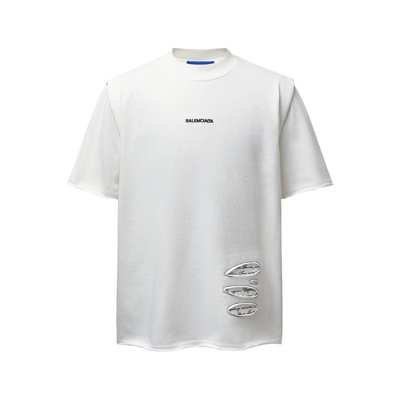 Men's t-shirt: american retro heavyweight double yarn high-quality letter print design, distressed loose fit short sleeve tee