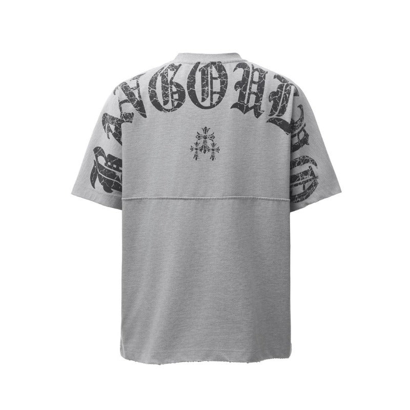 Men's t-shirt - american retro heavyweight double yarn gothic letter print design - men's high street oversized short sleeve tee