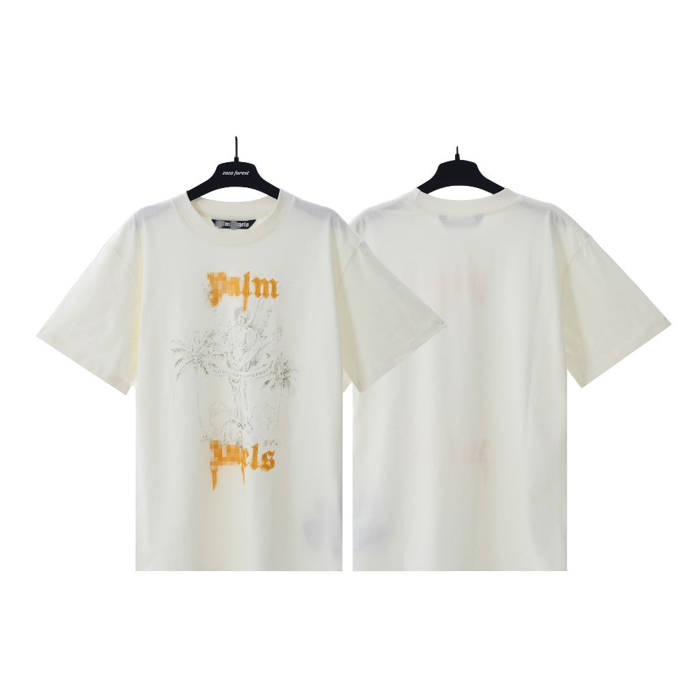 Palm Angels T Shirts Vintage Statue Stream Lacquer Foam Letter Short Sleeve T-Shirt