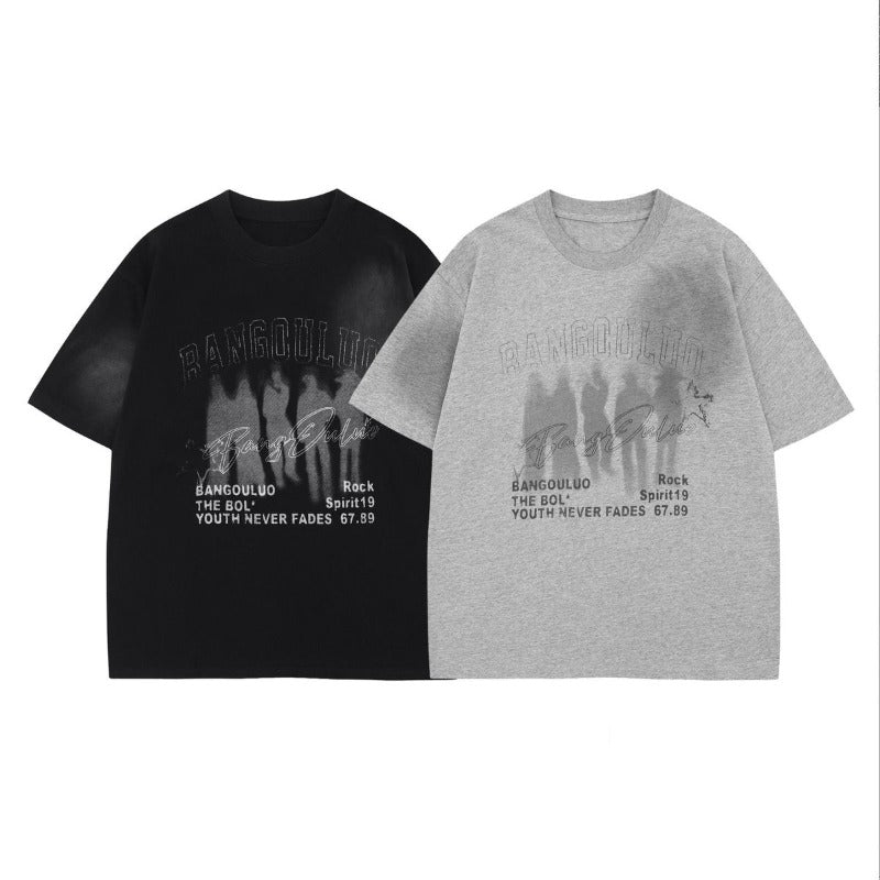 Men t shirt american neutral style summer street trendy classy touching shadow abstract design loose men's round neck short-sleeved t