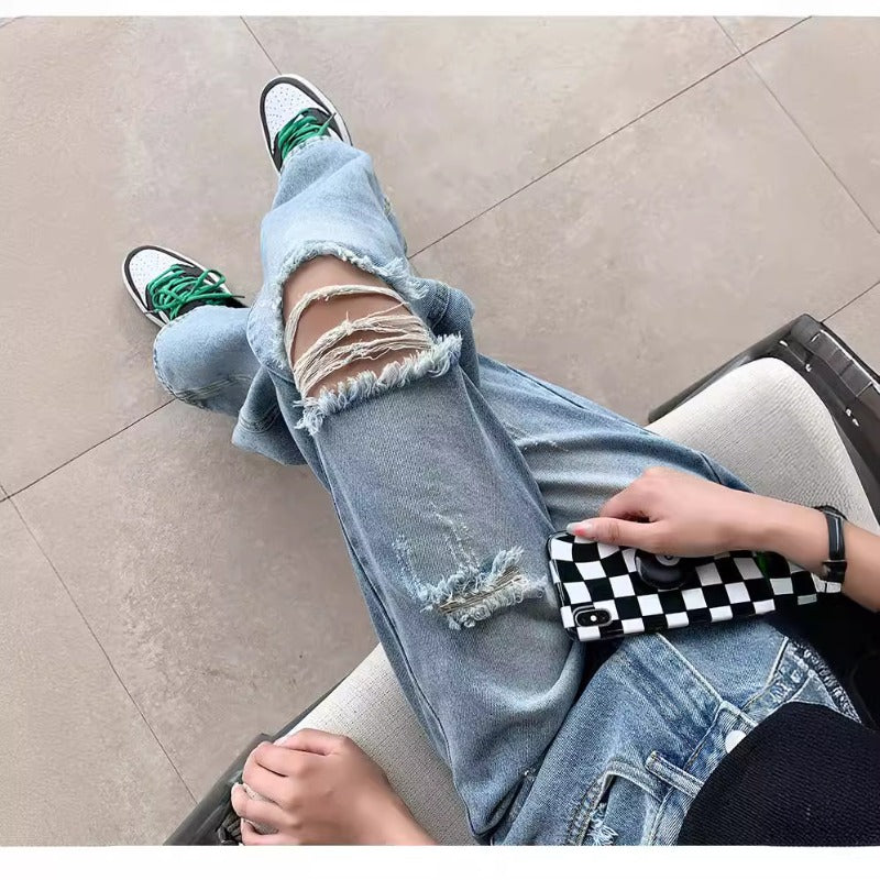 Women jeans ripped summer spring autumn high waist