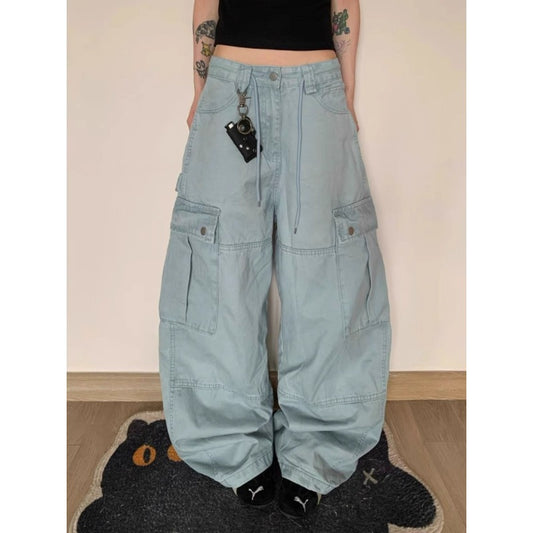 Women's Jeans Women's Big Pockets Tooling Loose Jeans