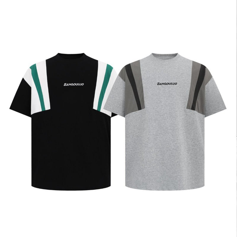 Men's t-shirt: american streetwear summer style - deconstructed, high-end, patchwork, relaxed fit, short-sleeve tee