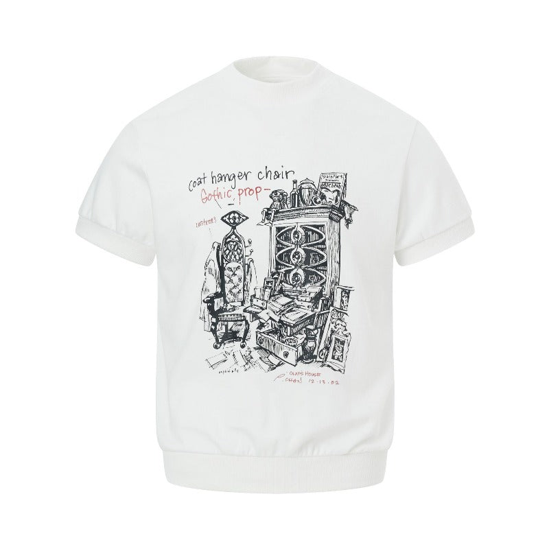Men's t-shirt - american retro unisex style with snake bone print design, men's high street slim fit short sleeve tee