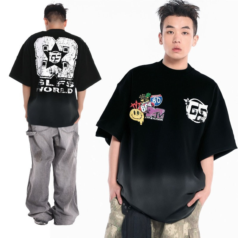 Men t shirt t american street summer neutral washed spoof picture classy sense design men's loose short-sleeved t-shirt