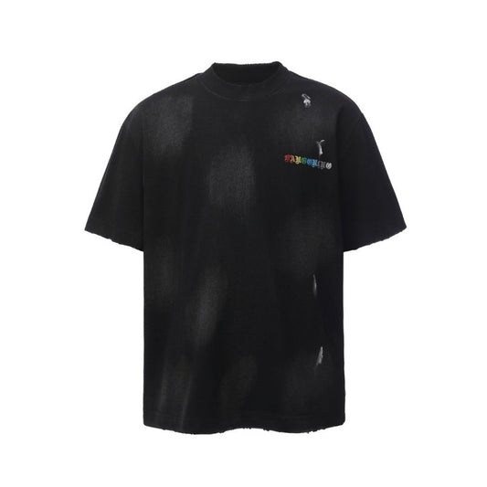 Men's t-shirt: american retro heavyweight double yarn garment-dyed crew neck logo design, high street style, relaxed fit short sleeve tee