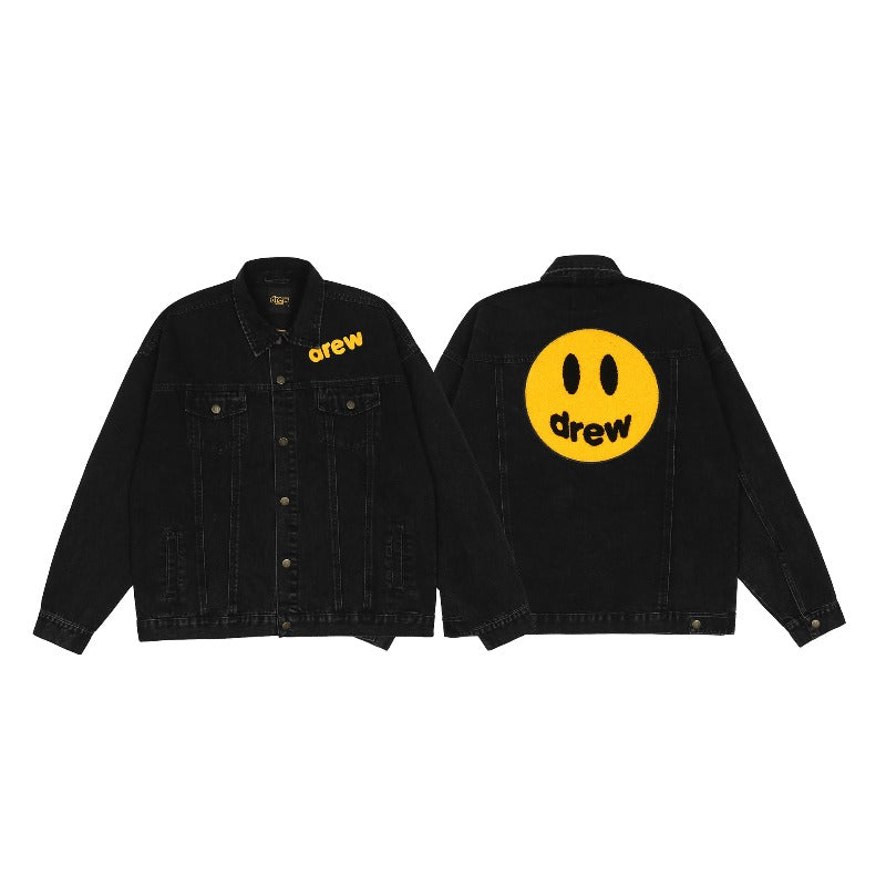 Drew house jacket - autumn/winter d@ew towel embroidery smiley face letter casual denim jacket