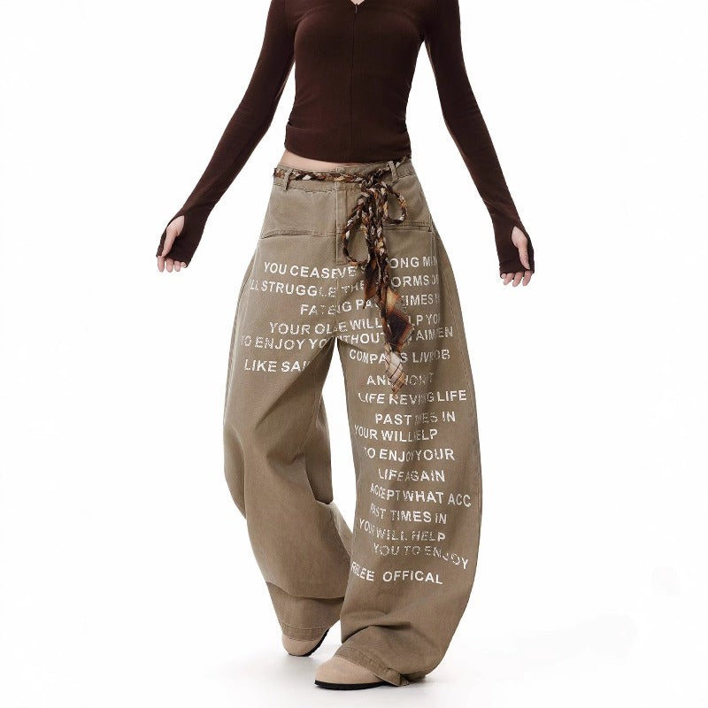 Women jeans retroletter graffiti loose