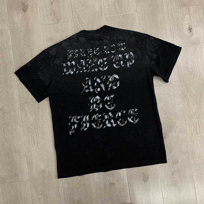 First Row T Shirts WAKE UP AND BE FIERCE APPLIQUE TEE High Quality Leather Embroidery Fashion