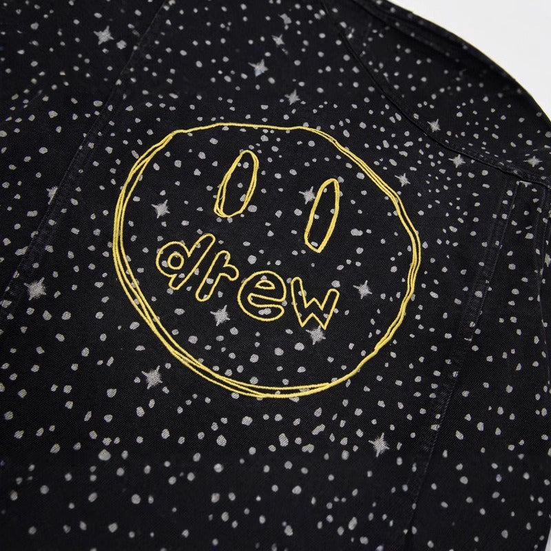 Drew house jacket spring & fall d@ew embroider smiley face letter splash ink denim outwear