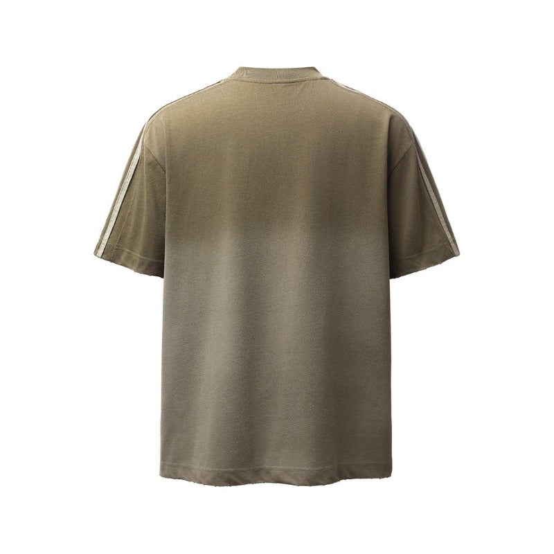 Men's t-shirt: american retro heavyweight double yarn logo embroidery spray-dye design, men's high street loose fit short sleeve tee