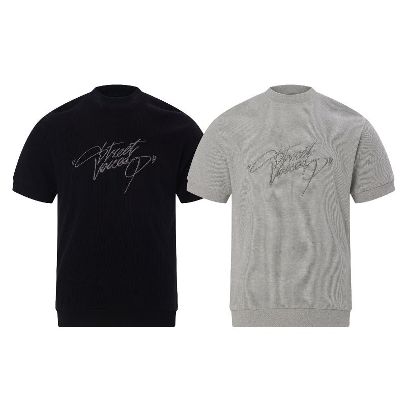 Men's t-shirt - vintage unisex style, textured micro-stretch fabric, solid color design, men's high street slim fit short sleeve tee