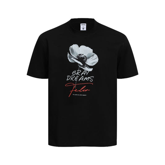 Men's t-shirt - american retro couple style streetwear deconstructed floral print design - men's crew neck slim fit short sleeve t-shirt