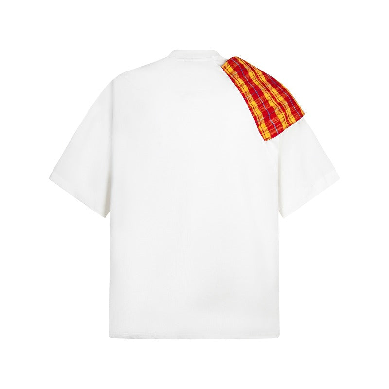 Men's t-shirt: american retro unisex style, double-yarn square scarf accent, short sleeve design, men's loose fit short sleeve t-shirt