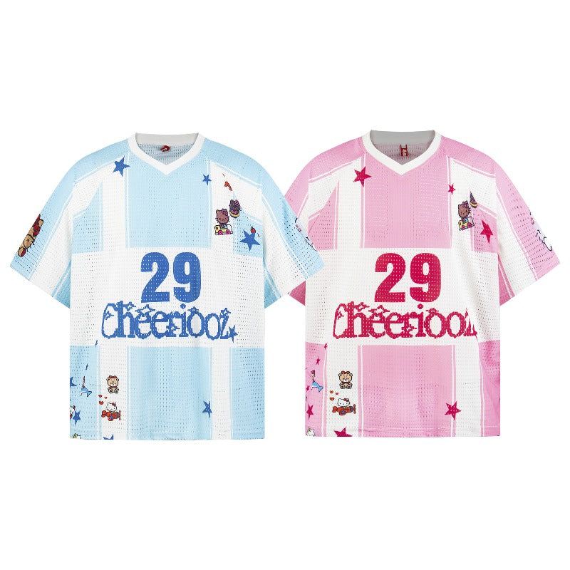 Men's t-shirt - american retro unisex patchwork print breathable jersey short sleeve design - men's high street loose fit tee