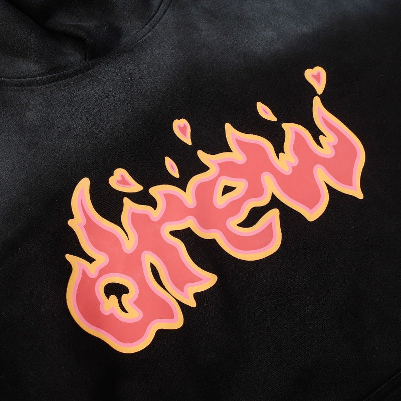 Drew house hoodie - autumn/winter d@ew flame letter washed & distressed fleece-lined hooded sweatshirt