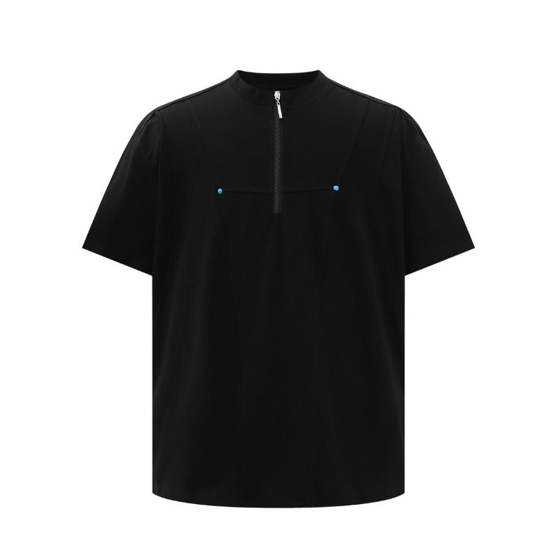 Men's t-shirt - american style, unisex, summer streetwear, high-end, deconstructed zipper design, relaxed fit, crew neck short sleeve tee